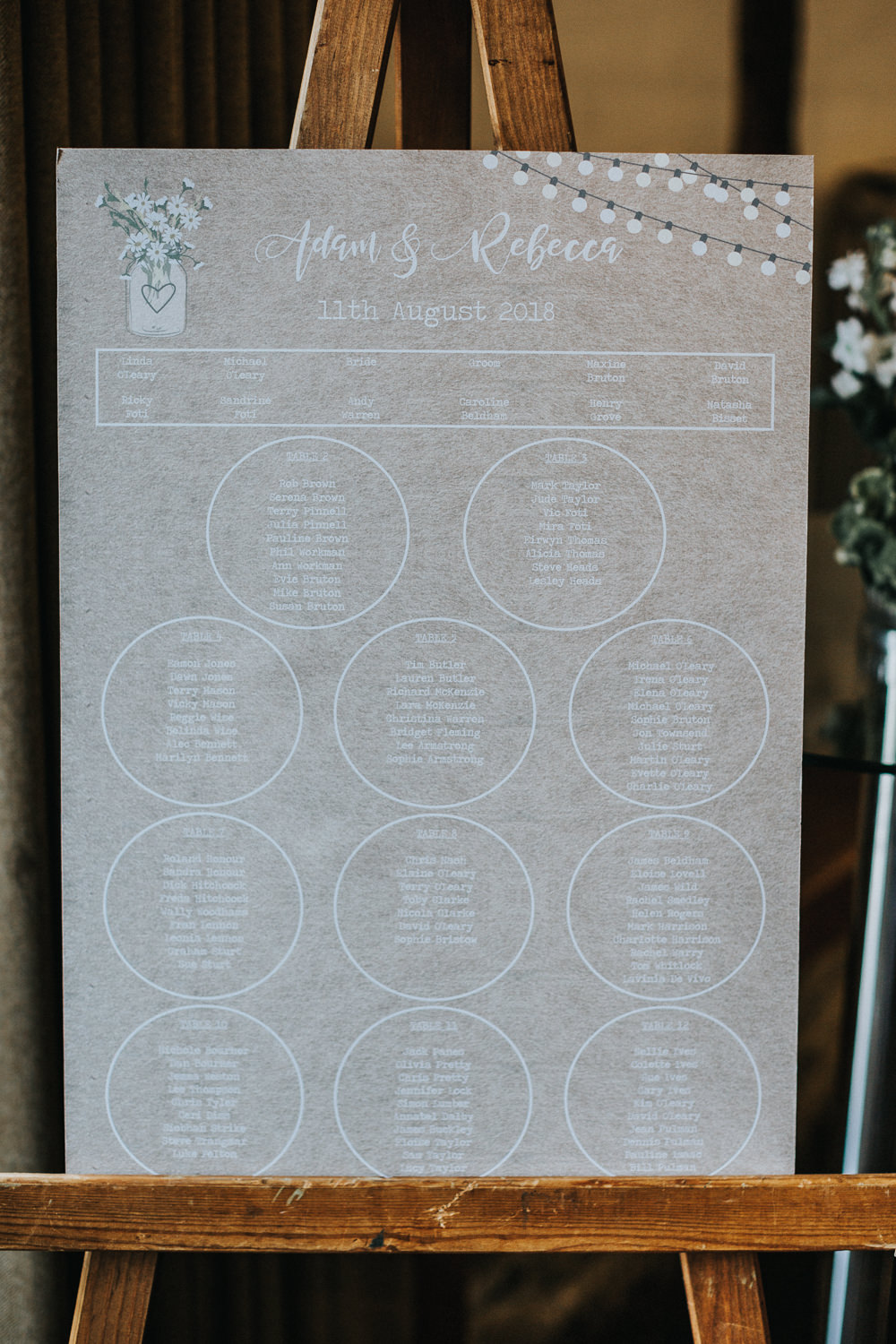 Table Plan Easel Festoon Light Loseley Park Wedding Kit Myers Photography