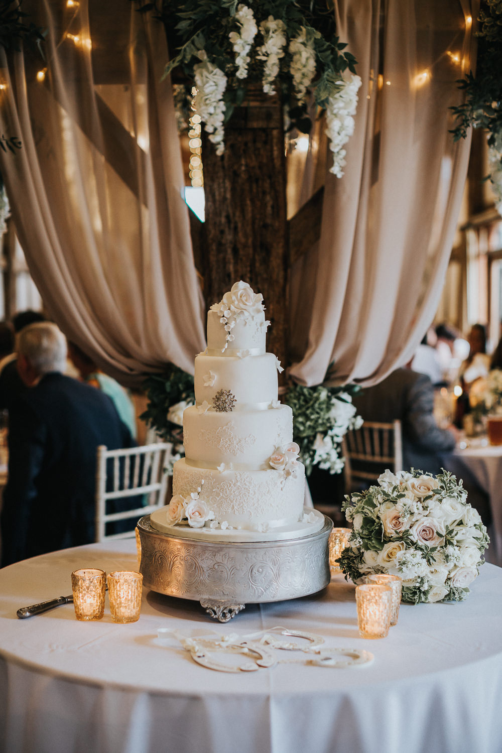 Bride Bridal Bouquet Traditional Classic Tiered Cake Royal Icing Loseley Park Wedding Kit Myers Photography