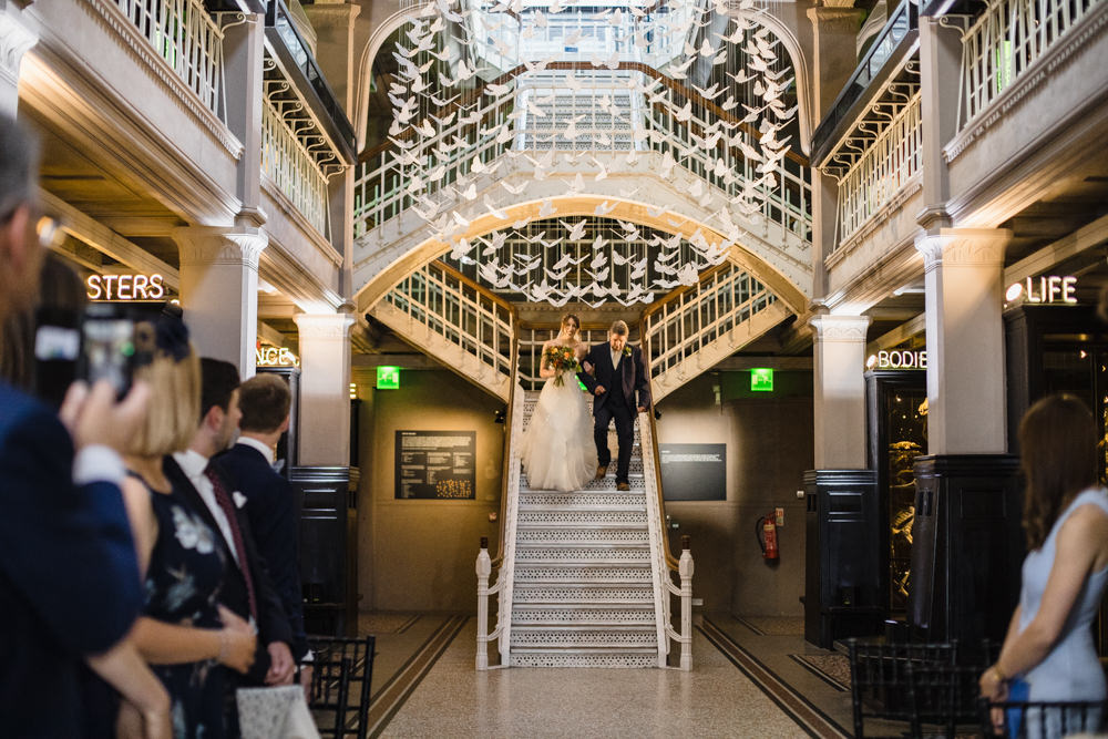 Bride Bridal Watters Sweetheart Neckline A Line Strapless Embellished Veil Manchester Museum Wedding Chris Barber Photography