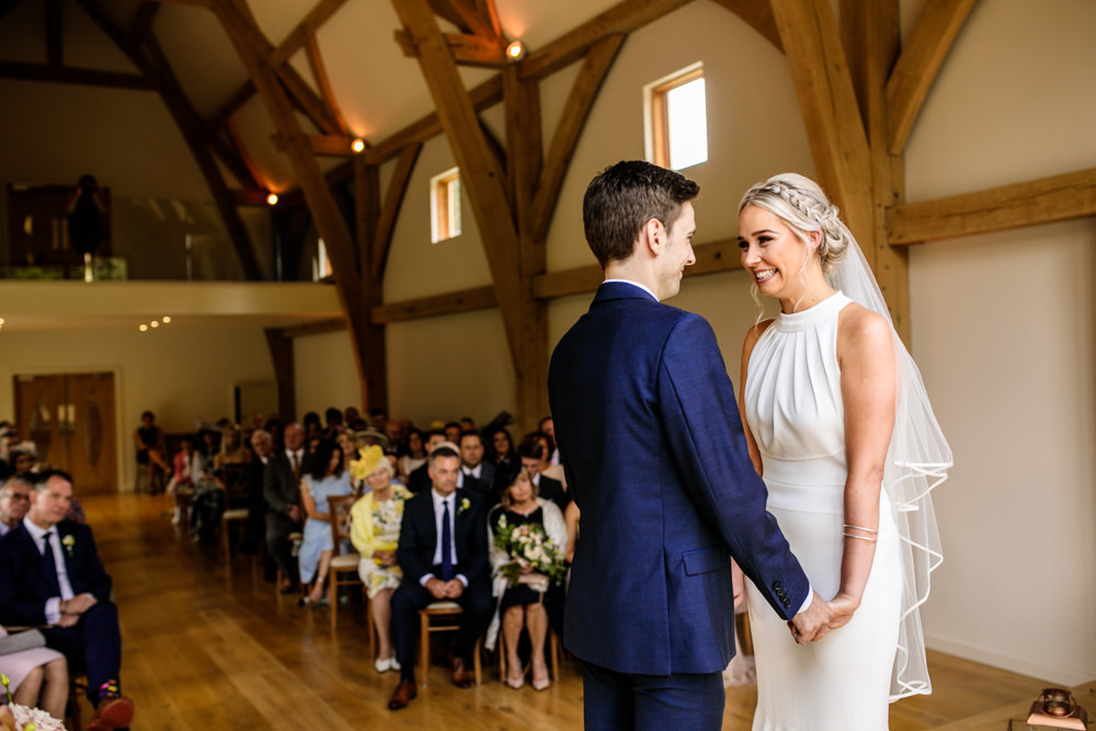 Bride Bridal Halter Neck Dress Gown Fishtail Button Back Navy Groom Suit Edge Veil Mill Barns Wedding Cassandra Lane Photography