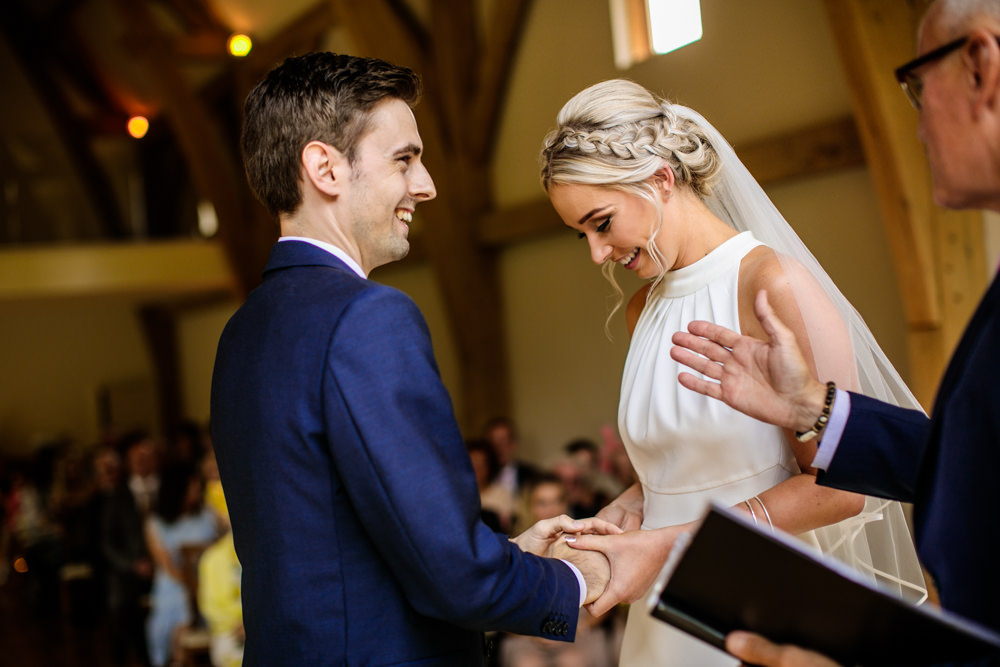 Bride Bridal Halter Neck Dress Gown Fishtail Button Back Navy Groom Suit Veil Braid Plait Up Do Mill Barns Wedding Cassandra Lane Photography