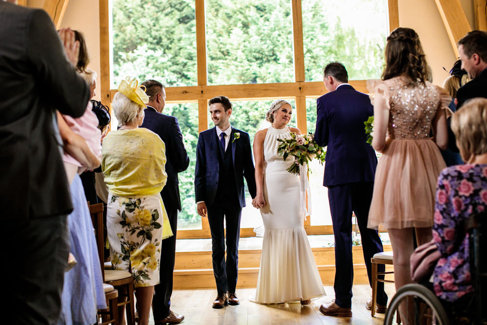 Bride Bridal Halter Neck Dress Gown Fishtail Button Back Navy Groom Suit Bouquet Ribbon Mill Barns Wedding Cassandra Lane Photography