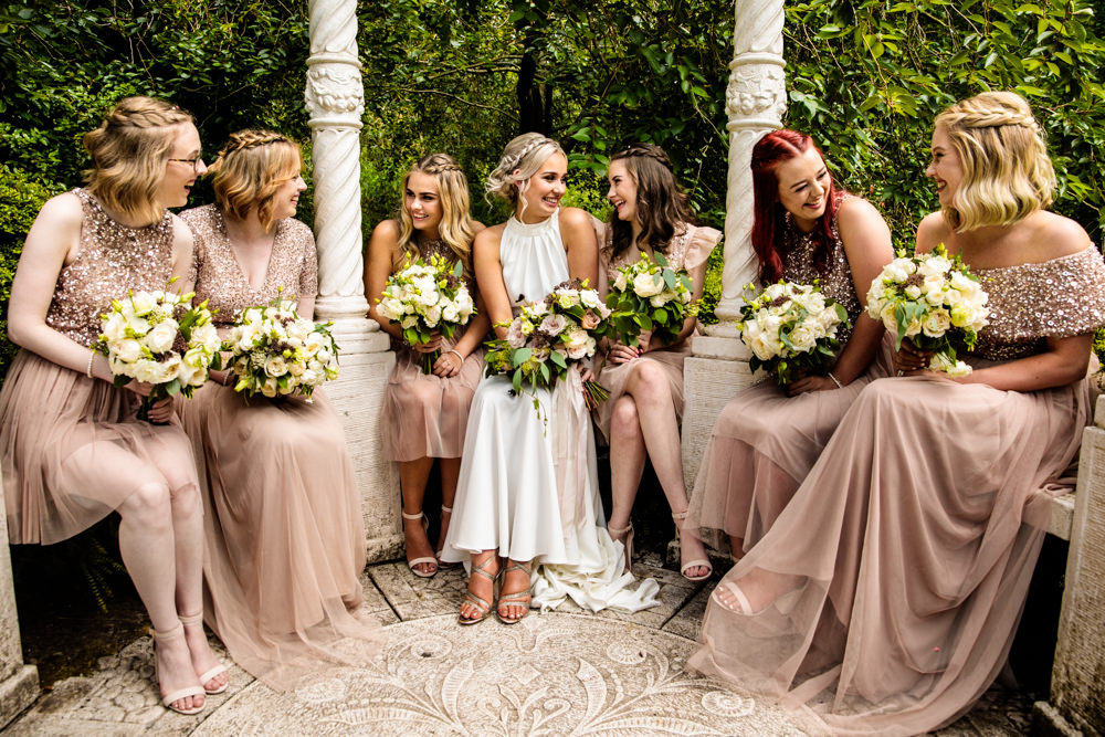 Bride Bridal Halter Neck Dress Gown Fishtail Button Back Peach Antique Pink Sequin Mill Barns Wedding Cassandra Lane Photography