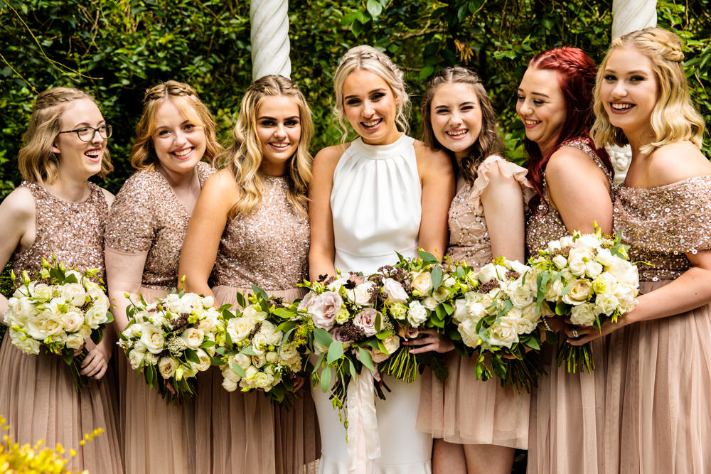Bride Bridal Halter Neck Dress Gown Fishtail Button Back Pink Sequin Bridesmaids Mill Barns Wedding Cassandra Lane Photography