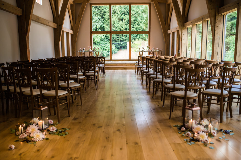 Ceremony Barn Flowers Floral Storm Lanterns Mill Barns Wedding Cassandra Lane Photography