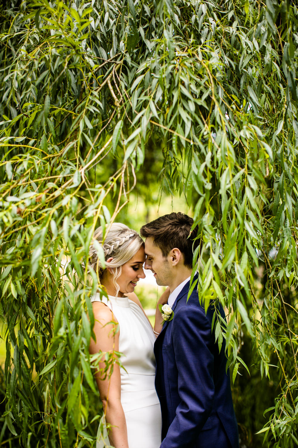 Bride Bridal Halter Neck Dress Gown Fishtail Button Back Navy Groom Suit Mill Barns Wedding Cassandra Lane Photography