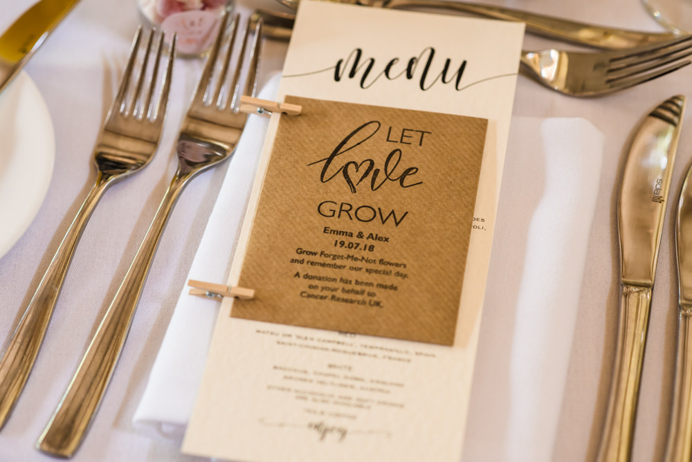Place Setting Menu Favour Seeds Modern Calligraphy Mill Barns Wedding Cassandra Lane Photography
