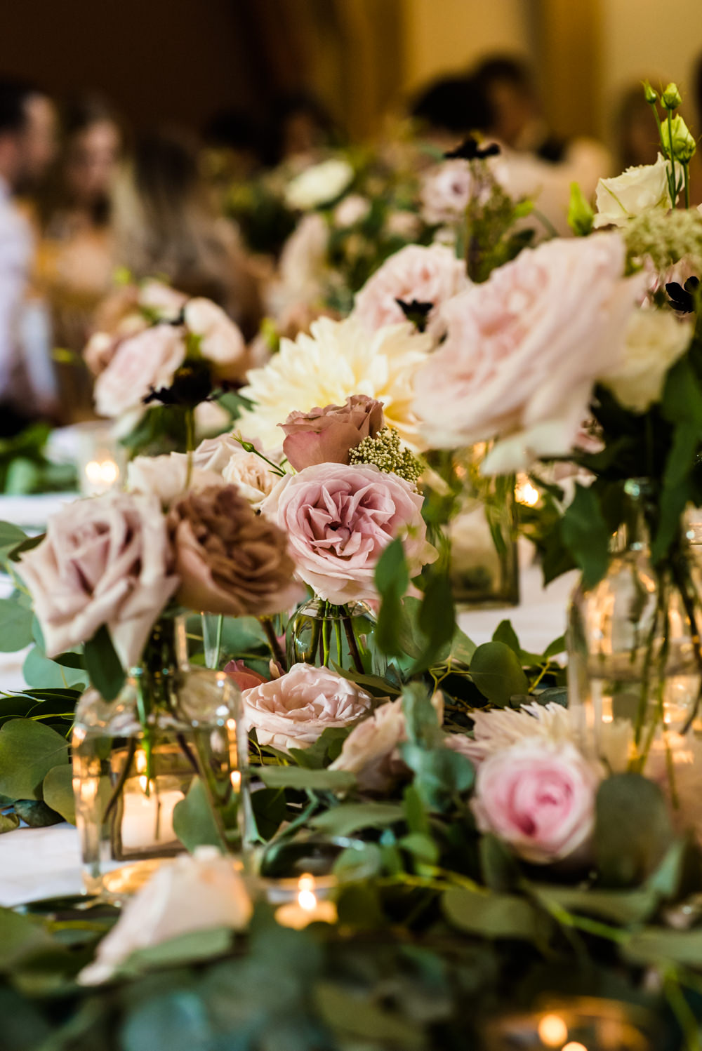 Flowers Floral Antique Rose Pink Cream Bud Vases Greenery Mill Barns Wedding Cassandra Lane Photography