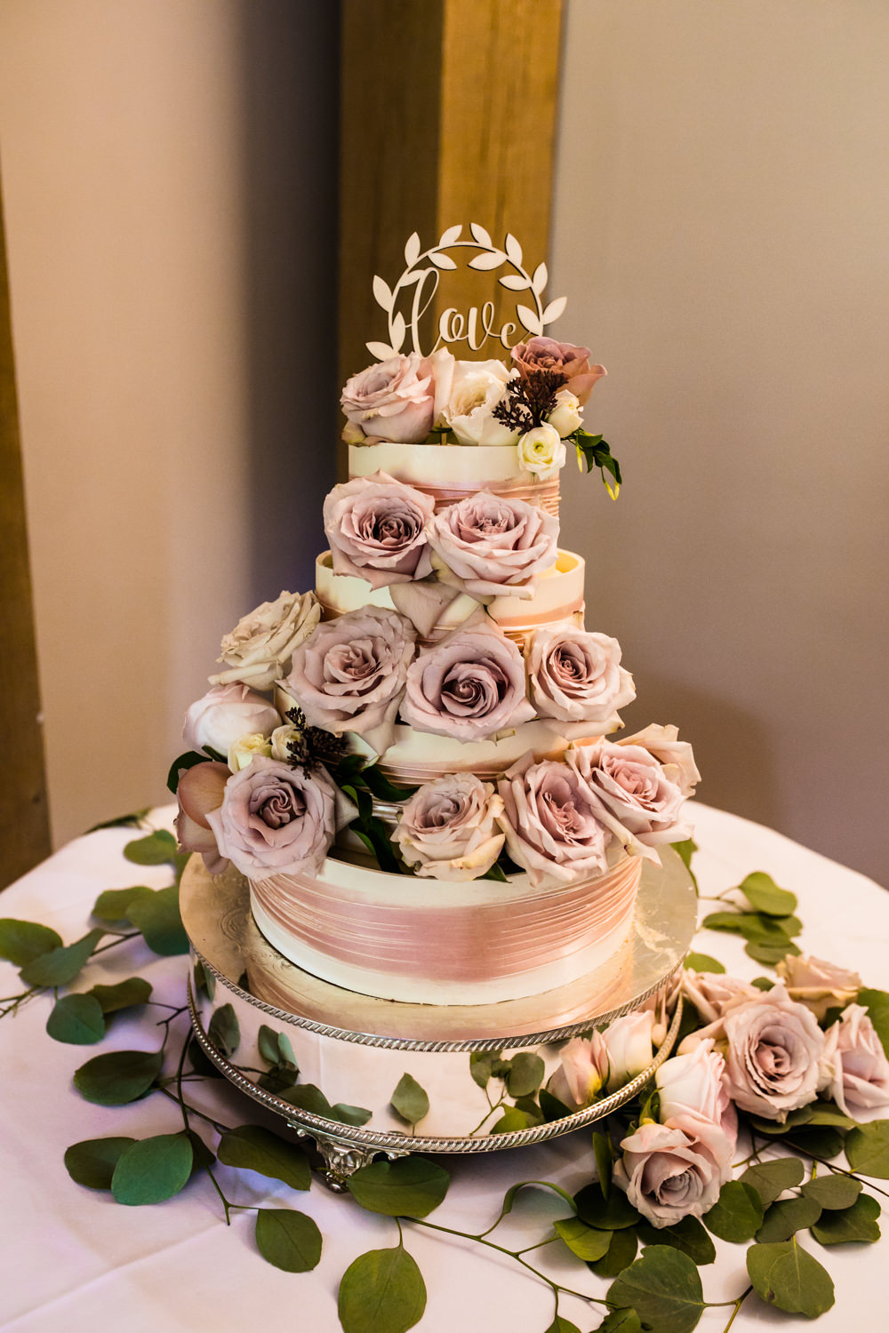Flowers Floral Antique Rose Pink Cream Cake Buttercream Laser Cut Topper Greenery Mill Barns Wedding Cassandra Lane Photography