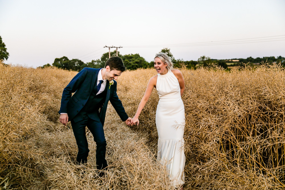 Bride Bridal Halter Neck Dress Gown Fishtail Button Back Navy Groom Suit Mill Barns Wedding Cassandra Lane Photography