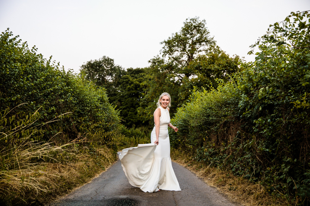 Bride Bridal Halter Neck Dress Gown Fishtail Button Back Mill Barns Wedding Cassandra Lane Photography