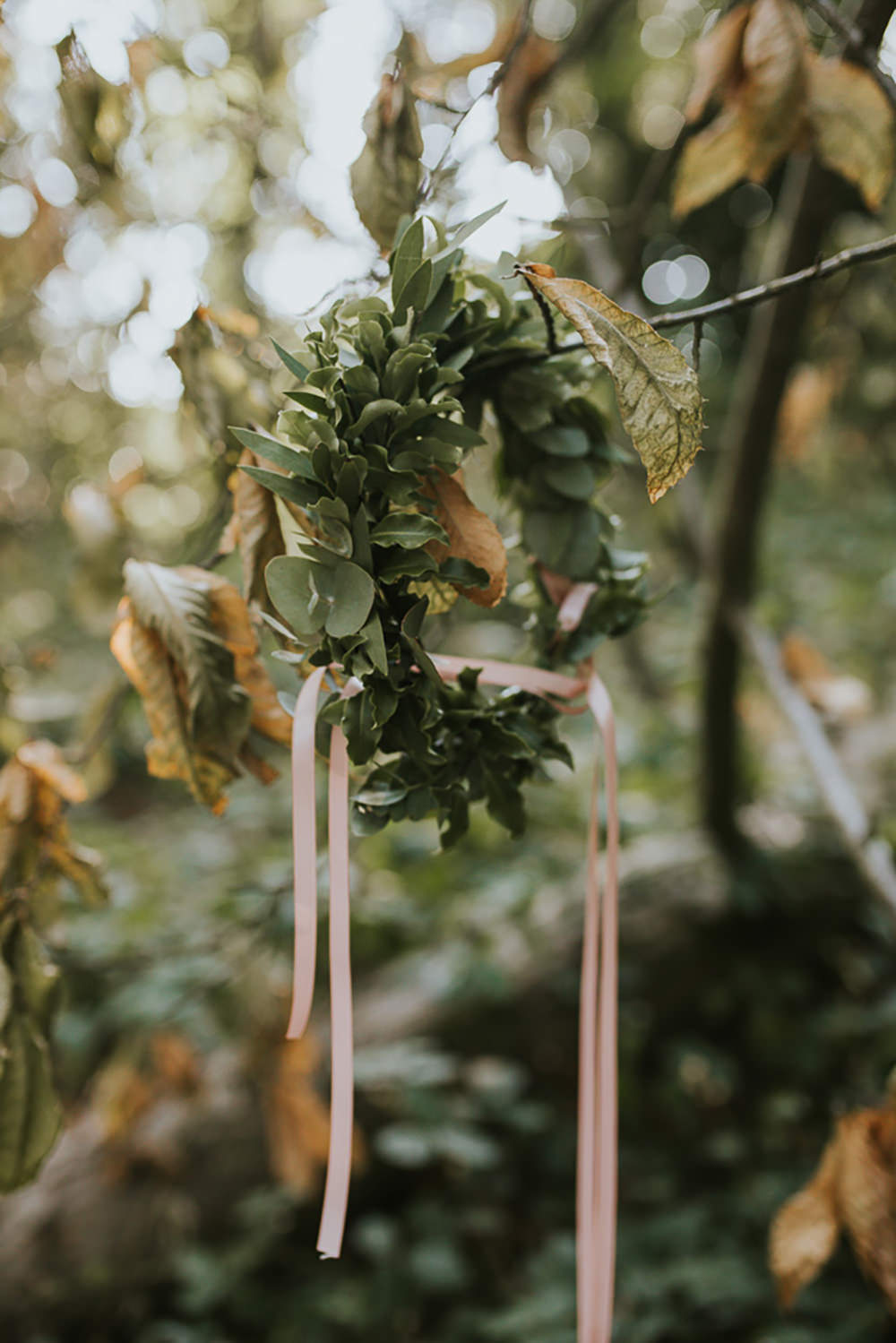 Greenery Foliage Flowers Crown Ribbon Bride Bridal Headdress Halo Modern Bohemian Woodland Wedding Ideas Lily Lane Photography