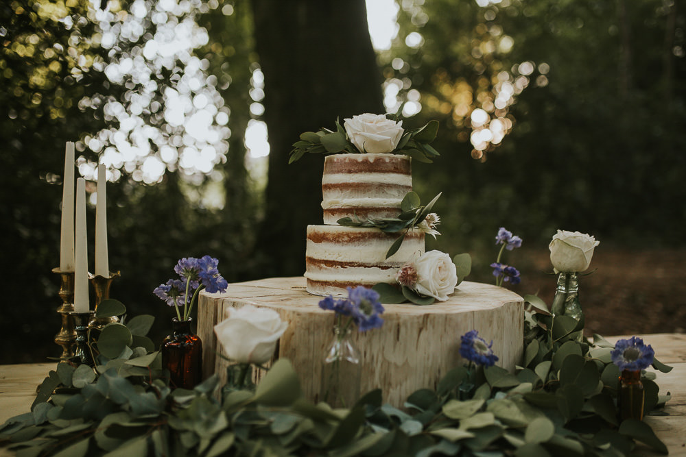 Naked Cake Log Stand Flowers Greenery Layer Sponge Modern Bohemian Woodland Wedding Ideas Lily Lane Photography
