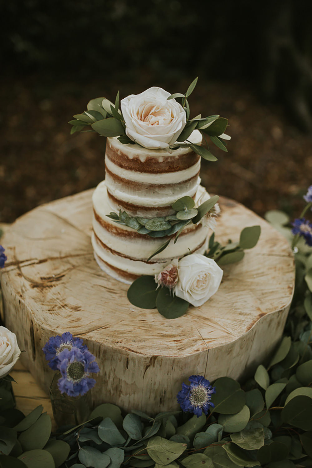 Naked Cake Log Stand Flowers Greenery Layer Sponge Modern Bohemian Woodland Wedding Ideas Lily Lane Photography