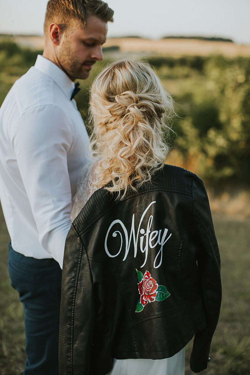 Leather Jacket Bride Bridal Wifey Painted Accessory Modern Bohemian Woodland Wedding Ideas Lily Lane Photography