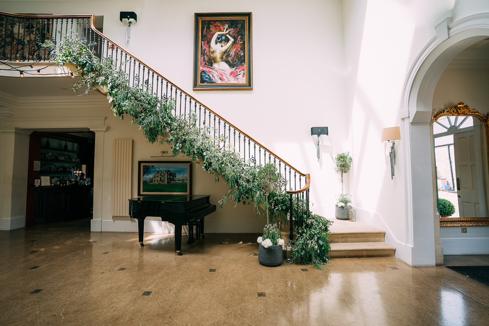 Staircase Flowers Greenery Foliage Old Down Estate Wedding Albert Palmer Photography