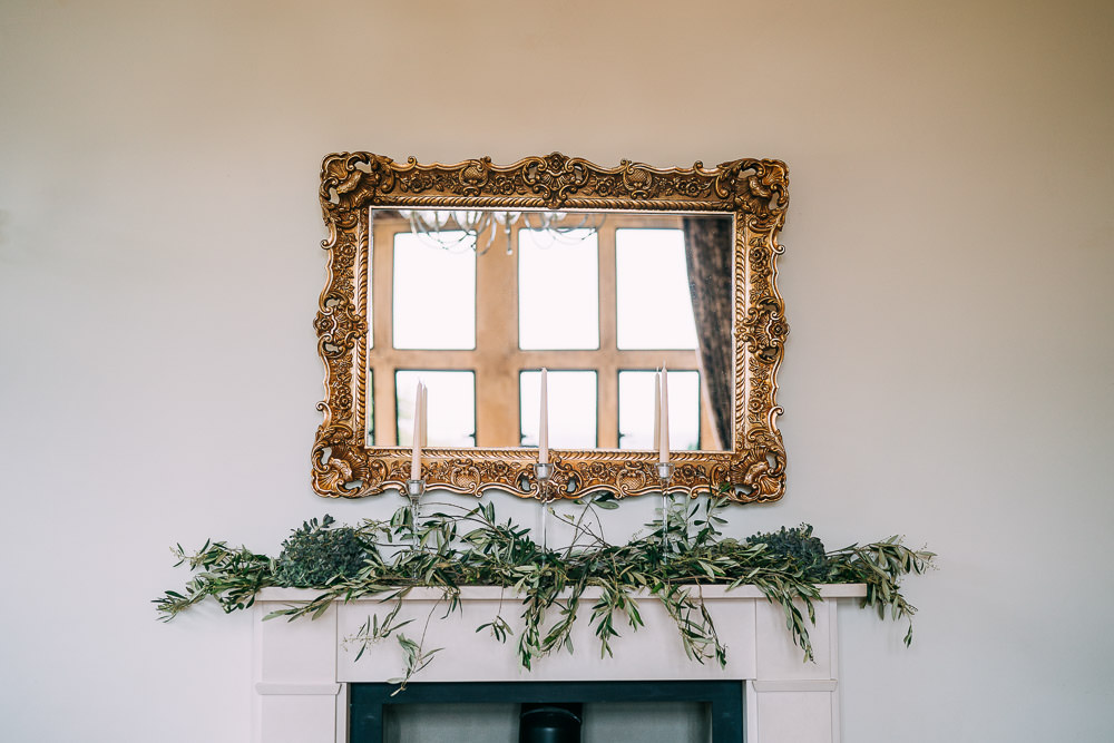 Mantle Piece Flowers Greenery Foliage Old Down Estate Wedding Albert Palmer Photography