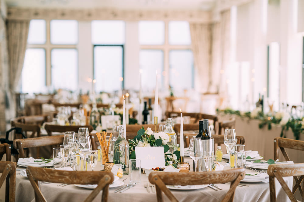 Gold Brass Candle Sticks Tables Greenery Foliage Runner Garland Old Down Estate Wedding Albert Palmer Photography