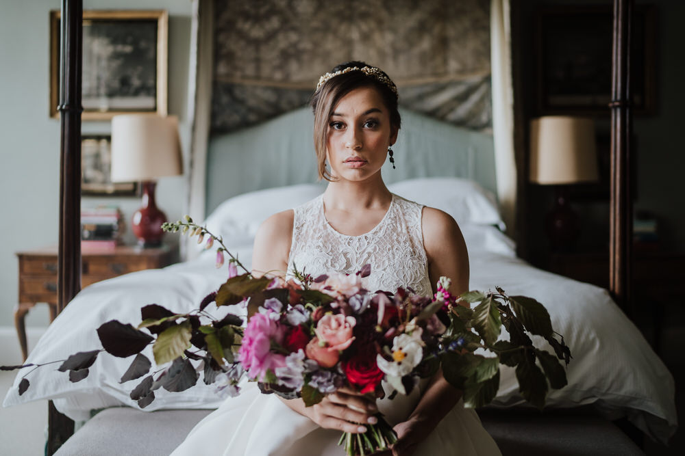 Bouquet Flowers Bride Bridal Rose Foliage Greenery Red Pink Wild Natrual Foxglove Pylewell Park Wedding New Forest Studio