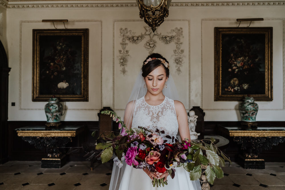 Bouquet Flowers Bride Bridal Rose Foliage Greenery Red Pink Wild Natrual Foxglove Pylewell Park Wedding New Forest Studio