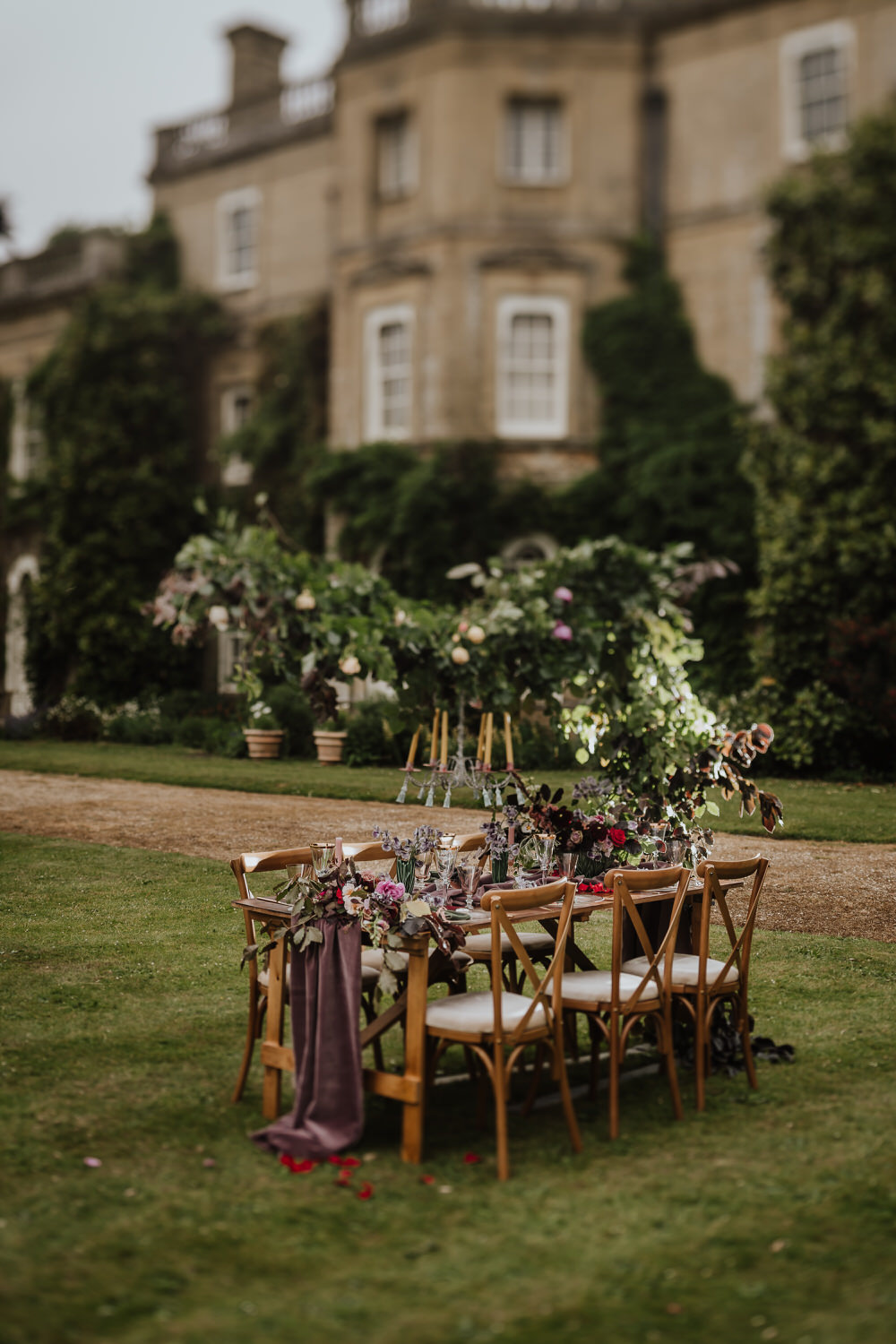 Tablescape Table Decor Outdoor Cloud Suspended Flower Hanging Installation Runner Pylewell Park Wedding New Forest Studio