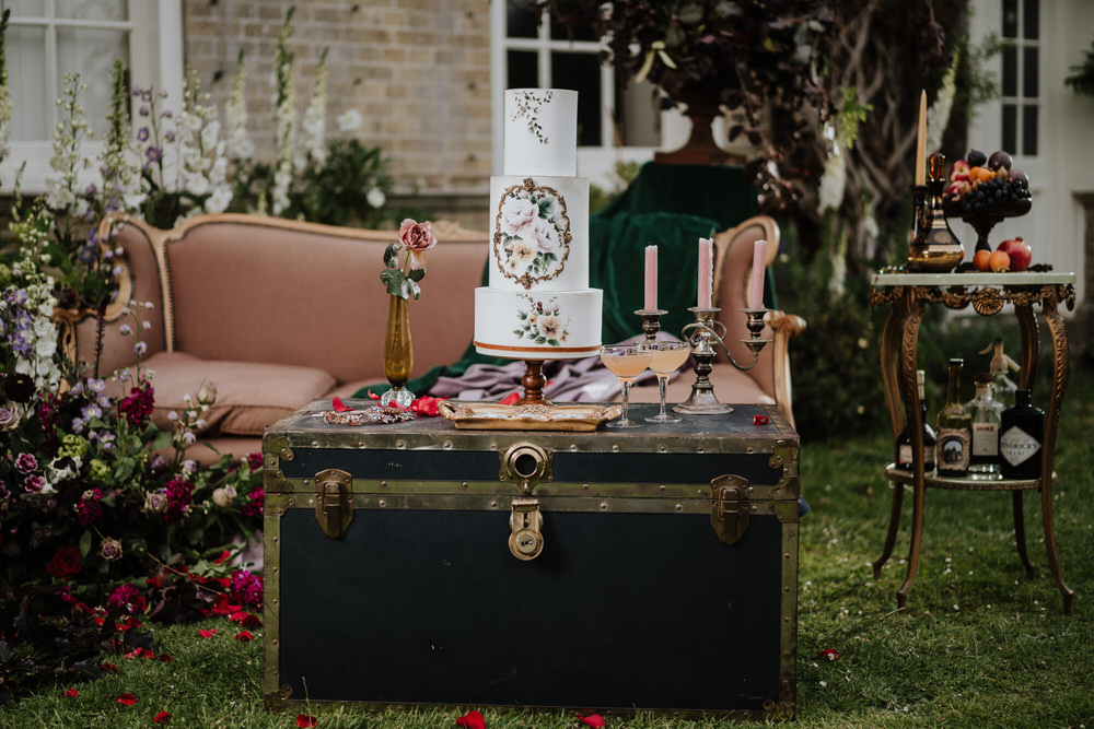 Cake Table Painted Floral Illustrated Art Pylewell Park Wedding New Forest Studio