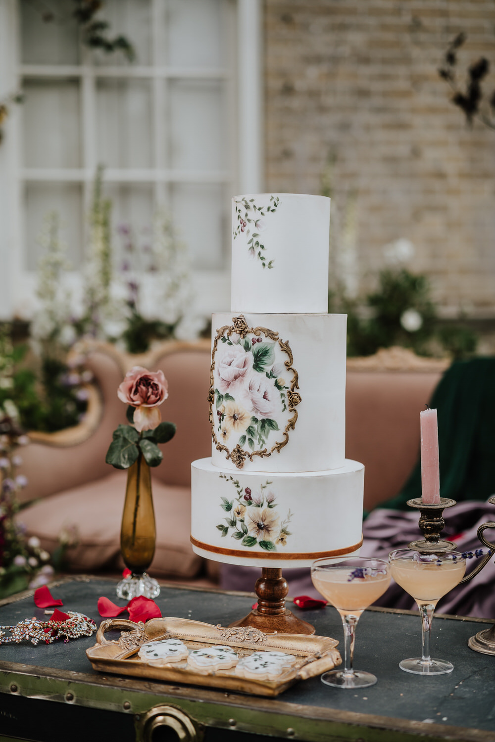Cake Table Painted Floral Illustrated Art Pylewell Park Wedding New Forest Studio