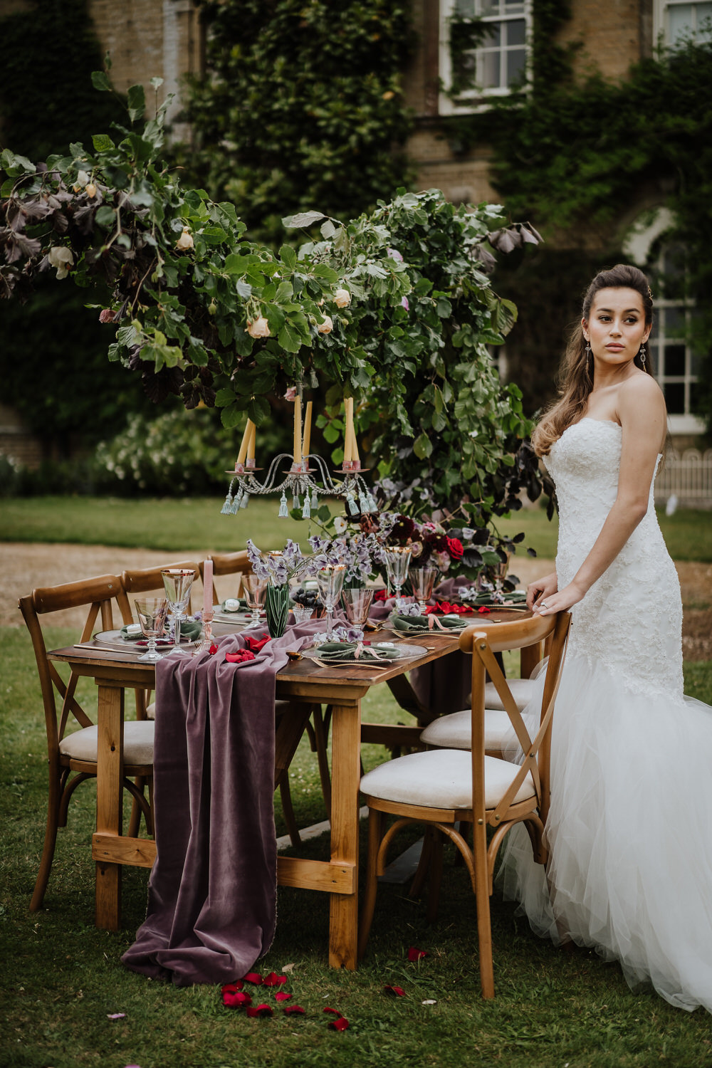 Tablescape Table Decor Outdoor Cloud Suspended Flower Hanging Installation Runner Pylewell Park Wedding New Forest Studio