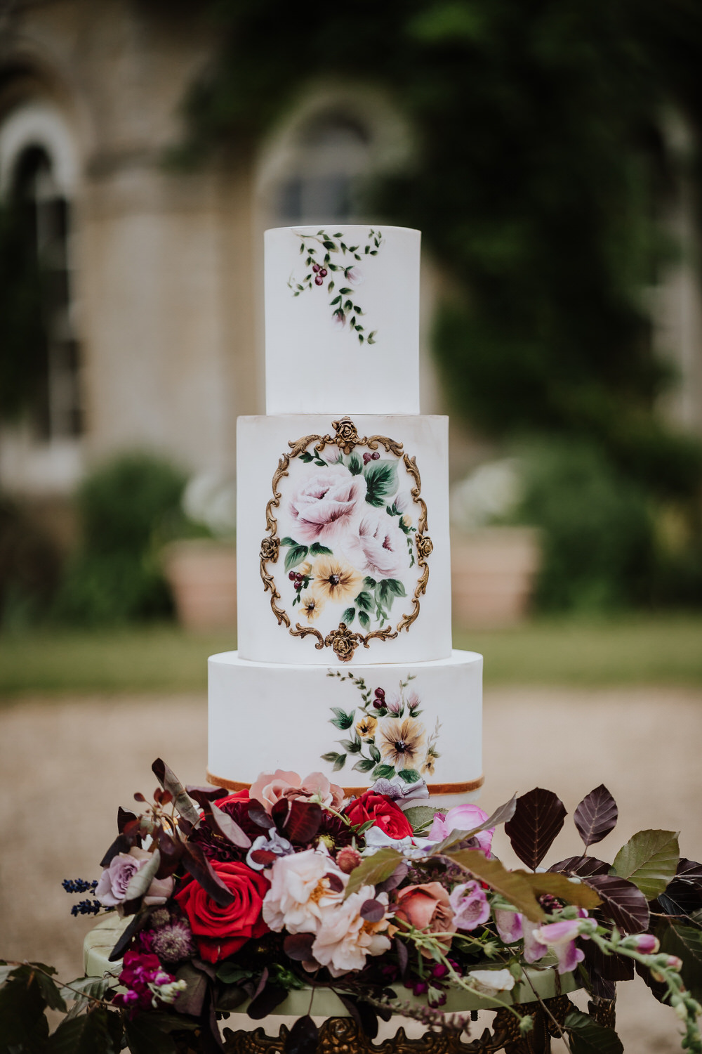 Cake Table Painted Floral Illustrated Art Pylewell Park Wedding New Forest Studio