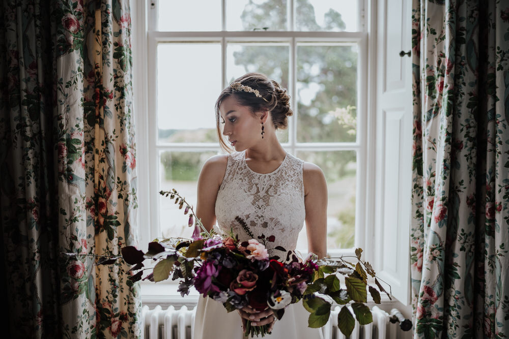Bouquet Flowers Bride Bridal Rose Foliage Greenery Red Pink Wild Natrual Foxglove Pylewell Park Wedding New Forest Studio