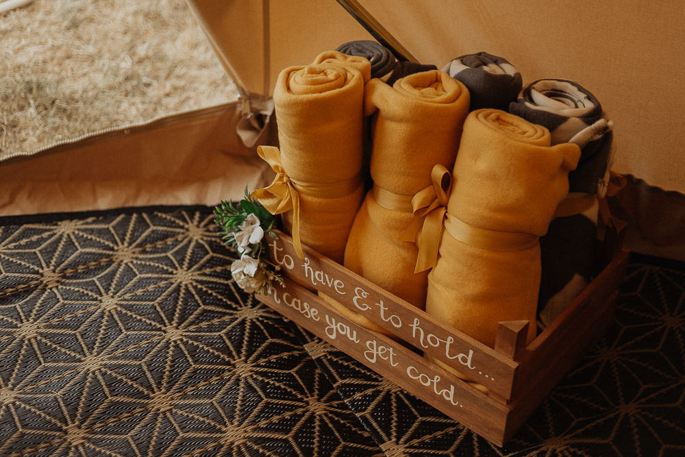 Wooden Box Blankets Decor Riverside Weddings Oxfordshire Yurt Luis Calow Photographer