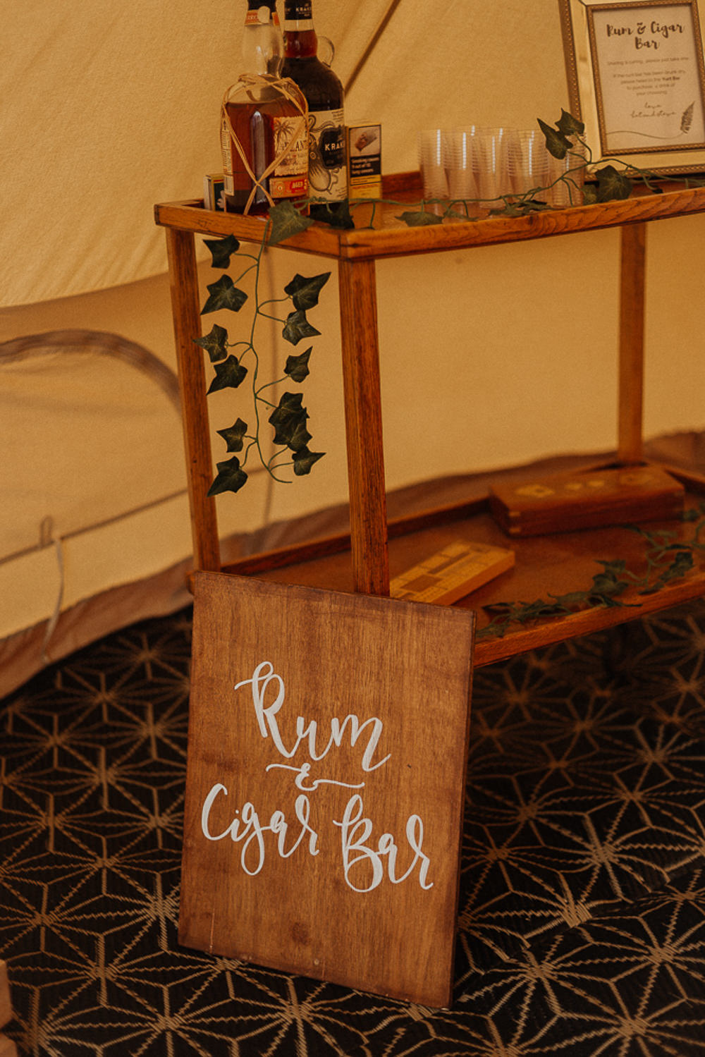 Wooden Painted Rustic Sign Post Signage Bar Riverside Weddings Oxfordshire Yurt Luis Calow Photographer
