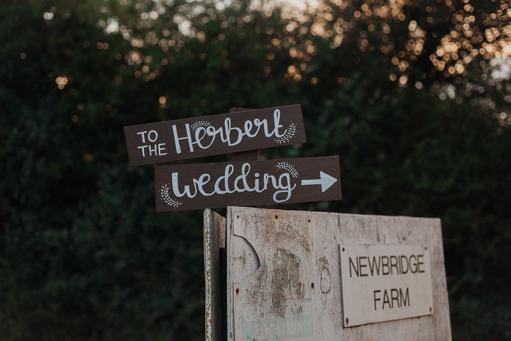Wooden Painted Rustic Sign Post Signage Riverside Weddings Oxfordshire Yurt Luis Calow Photographer