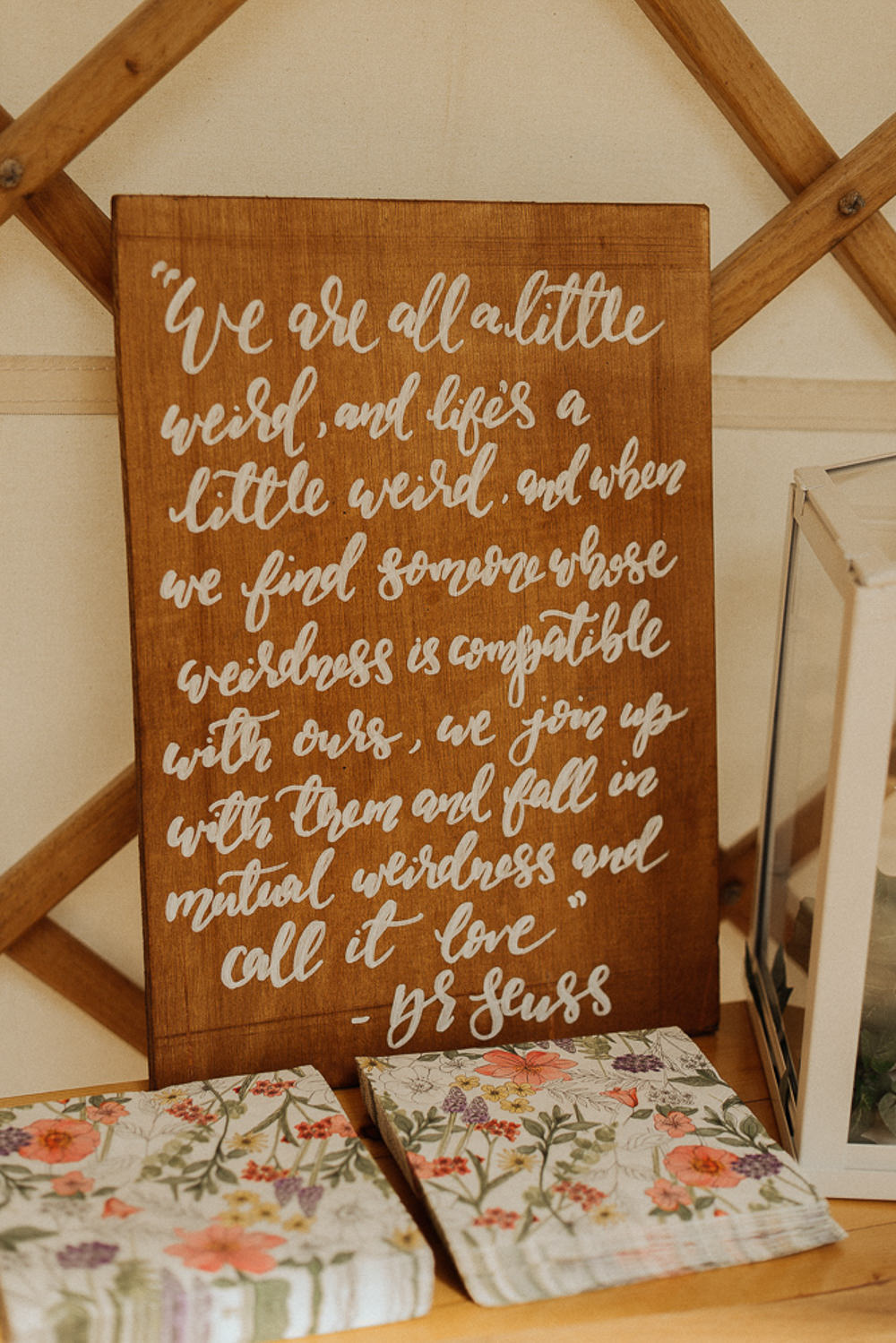 Wooden Painted Rustic Sign Quote Words Love Signage Riverside Weddings Oxfordshire Yurt Luis Calow Photographer