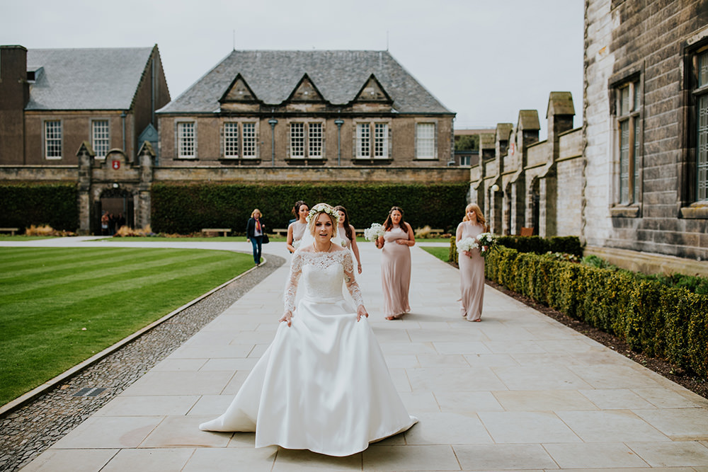 Dress Gown Bride Bridal Lace Long Sleeves Bardot Off Shoulder Train Veil Scandi Foliage Wedding Ross Alexander Photography