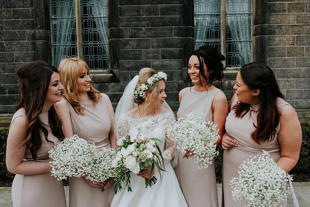 Bridesmaids Dress Dresses Long Pink Maxi Pale Flower Crown Gypsophila Bouquets Scandi Foliage Wedding Ross Alexander Photography