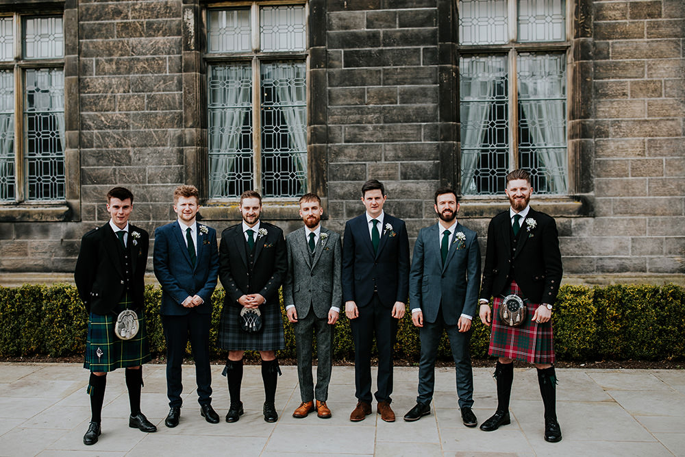 Groom Groomsmen Kilts Suits Scandi Foliage Wedding Ross Alexander Photography