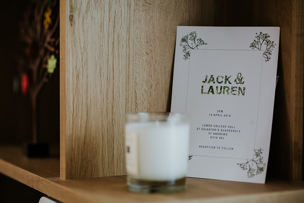 Candle Stationery Invite Invitation Scandi Foliage Wedding Ross Alexander Photography