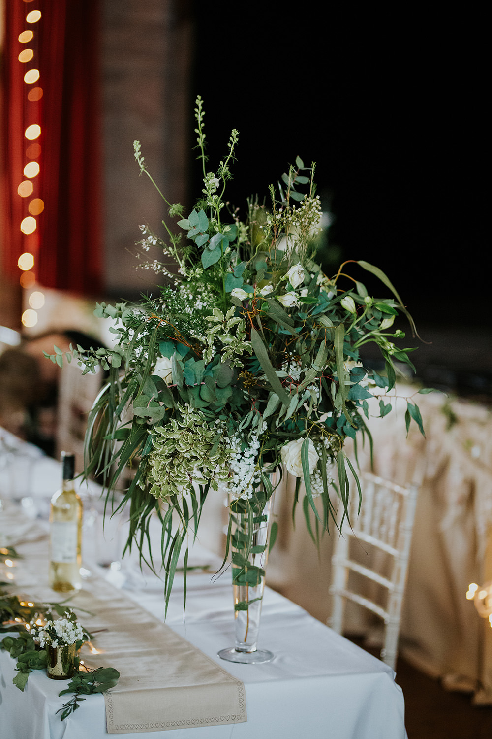 Greenery Flowers Tall Vase White Rose Scandi Foliage Wedding Ross Alexander Photography