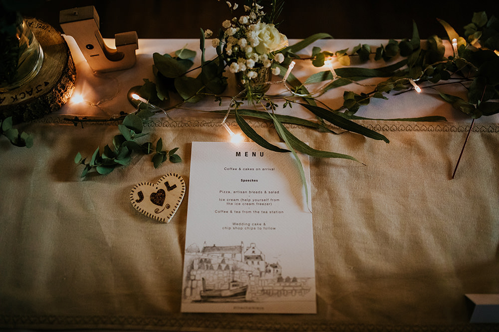 Menu Stationery Place Setting Scandi Foliage Wedding Ross Alexander Photography