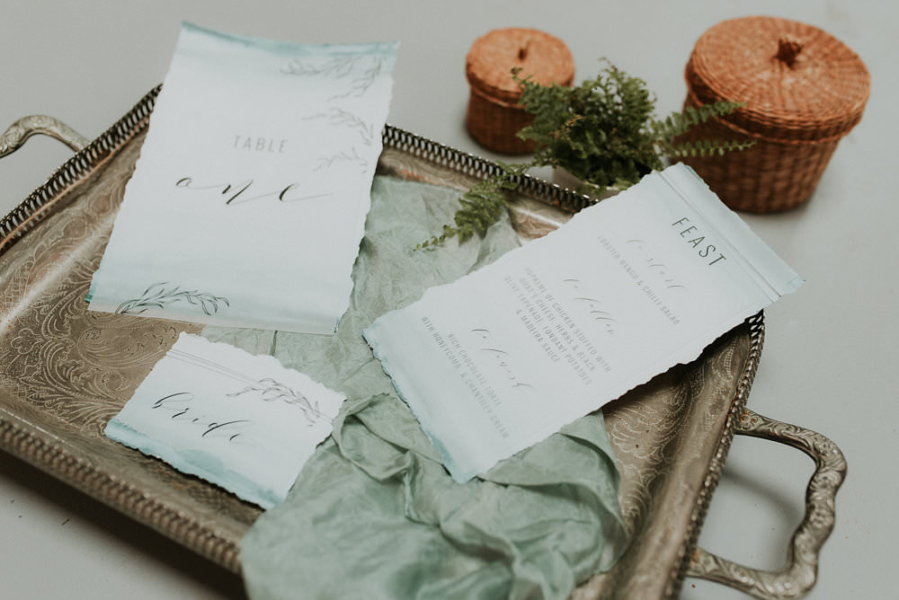 Watercolour Stationery Sage Green Pale Blue Invite Invitations Scandinavian Mid Century Minimal Wedding Ideas Rachel Lou Photography
