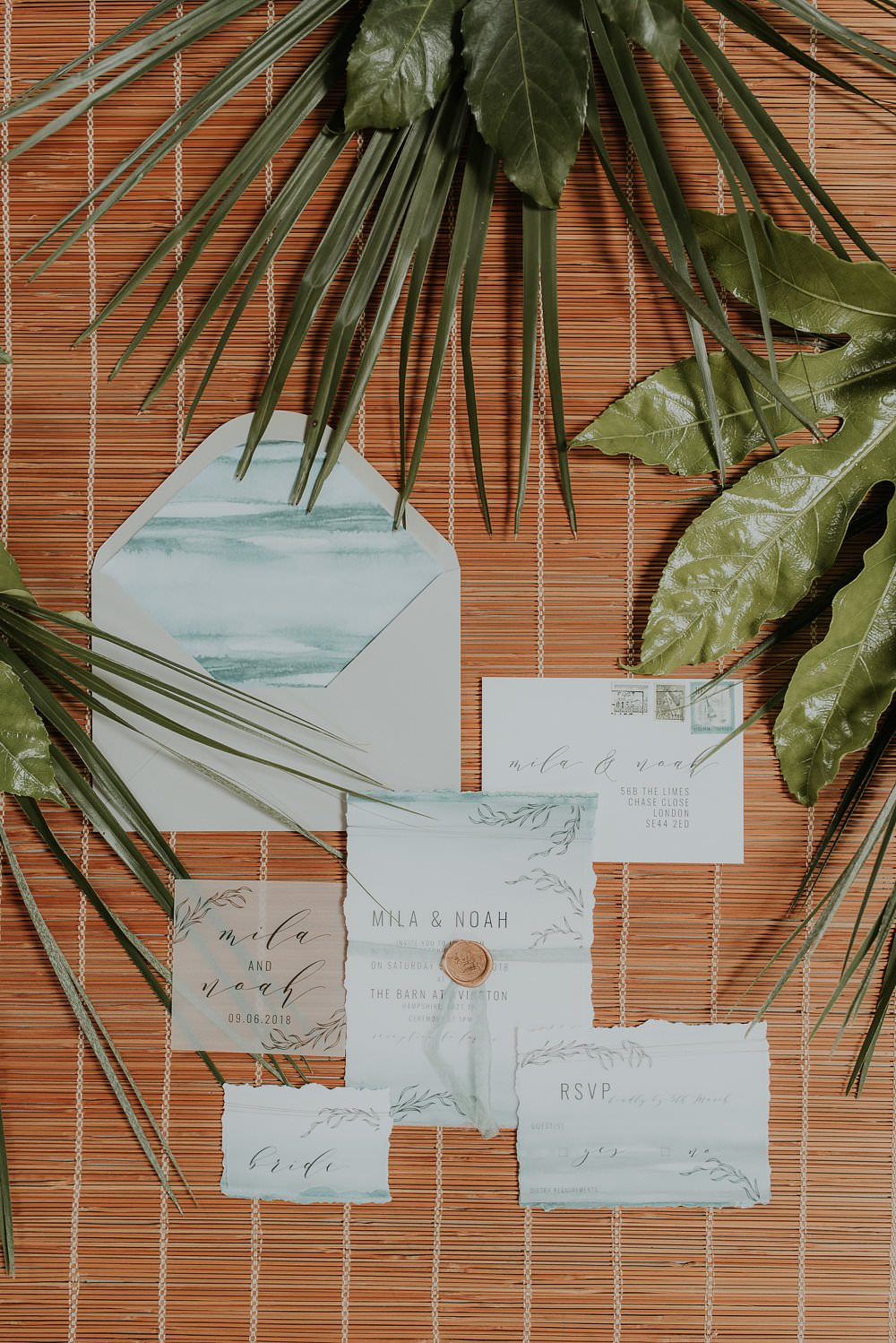 Watercolour Stationery Sage Green Pale Blue Invite Invitations Scandinavian Mid Century Minimal Wedding Ideas Rachel Lou Photography