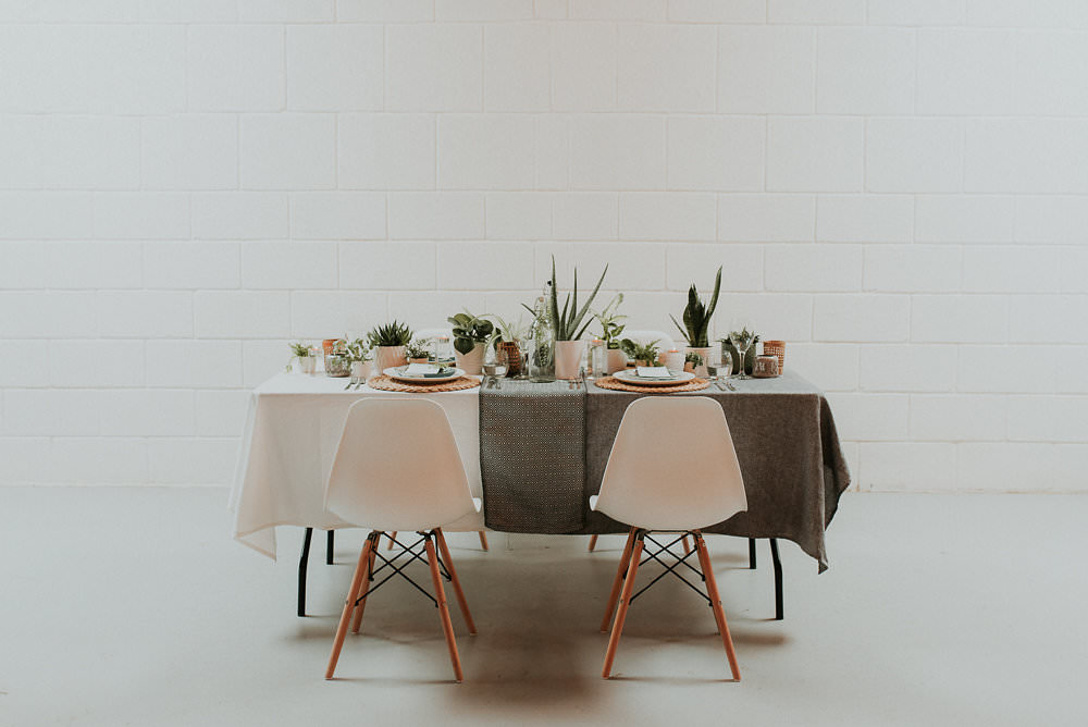 Tablescape Decor Table House Plants Succulents Foliage Greenery Scandinavian Mid Century Minimal Wedding Ideas Rachel Lou Photography