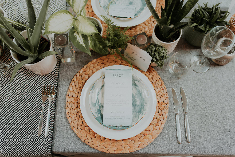 Place Setting Matt Woven Wicker Scandinavian Mid Century Minimal Wedding Ideas Rachel Lou Photography