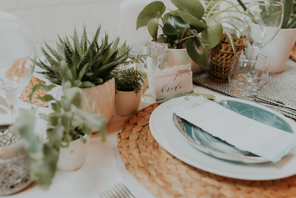 Place Setting Matt Woven Wicker Scandinavian Mid Century Minimal Wedding Ideas Rachel Lou Photography