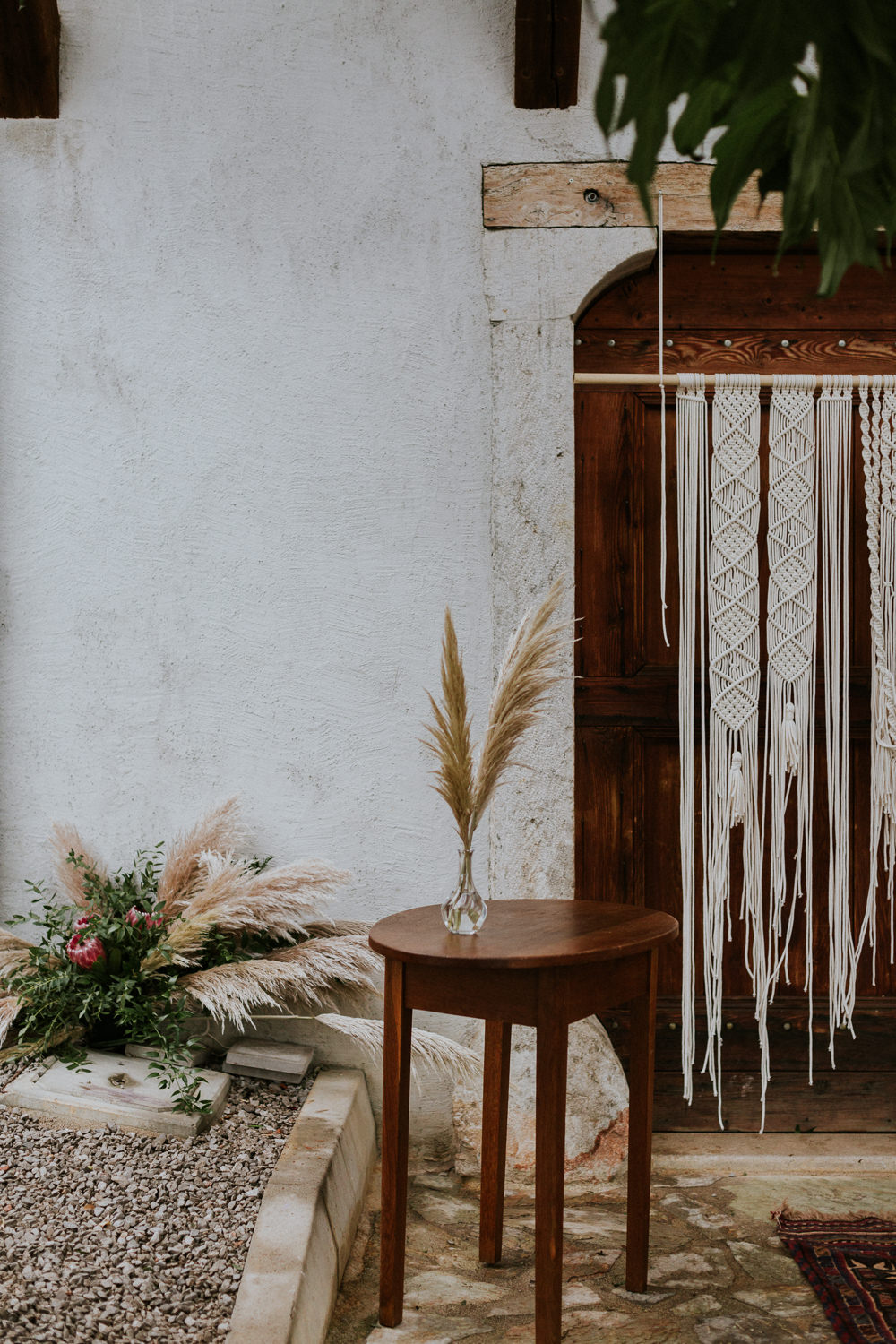 Pampas Grass Table Flowers Decor Macrame Hanging Slovenia Wedding Bohemian Maja Tsolo Photography