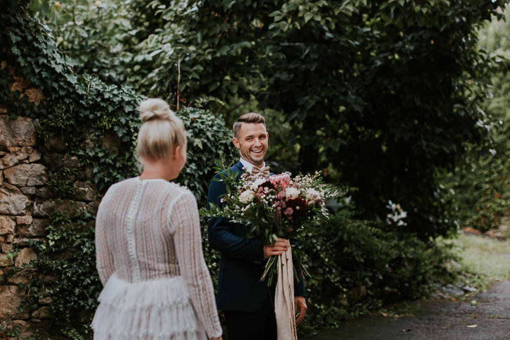First Look Bride Groom Slovenia Wedding Bohemian Maja Tsolo Photography