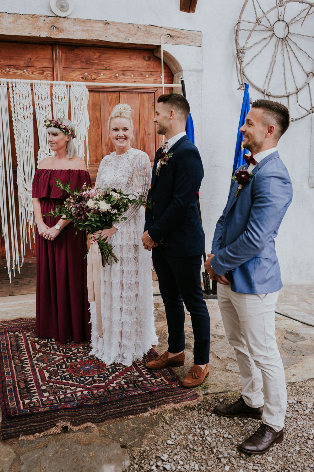Persian Rug Aisle Ceremony Slovenia Wedding Bohemian Maja Tsolo Photography