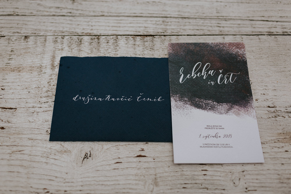 Calligraphy Watercolour Stationery Invite Invitation Slovenia Wedding Bohemian Maja Tsolo Photography