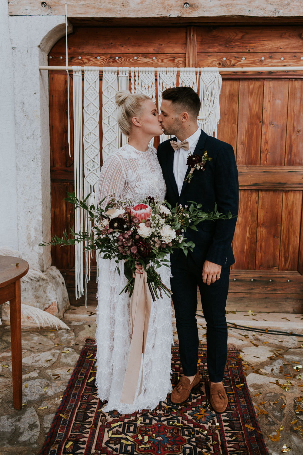 Macrame Backdrop Ceremony Slovenia Wedding Bohemian Maja Tsolo Photography
